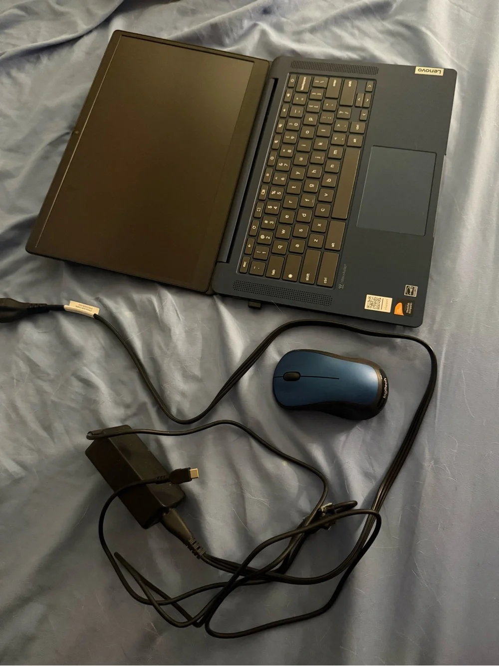 Lenovo Blue Chromebook Laptop with Chrome Logo